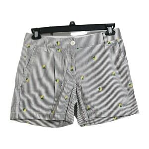 Crown & Ivy Shorts Womens 4 Blue White Striped Lemon Embroidered Preppy Coastal